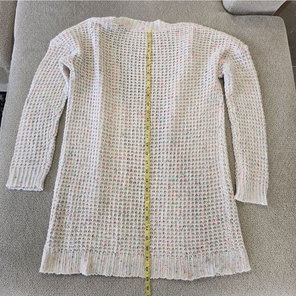Express Factory Cream Pale Pink Colorful Speckles Open Waffle Cardigan - Medium - Picture 12 of 13